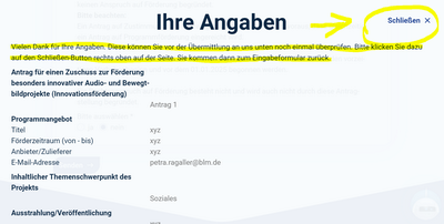 Screenshot Ihre Angaben schließen